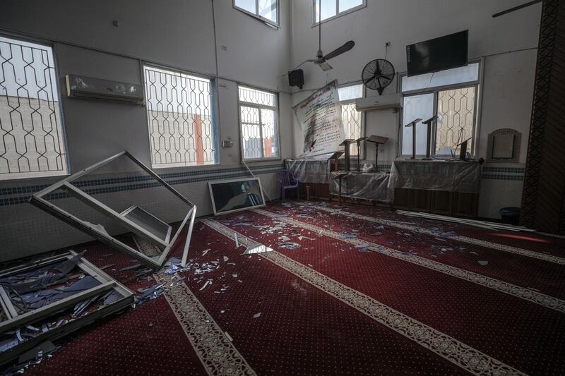 Damages in a mosque near a street that Israel reportedly attacked after Palestinian militants fired rockets at Israel, in Gaza City. EPA