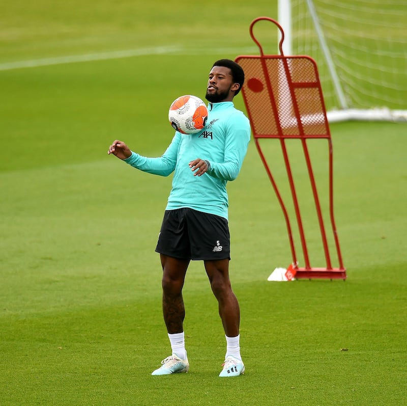 LIVERPOOL, ENGLAND - MAY 24: (THE SUN OUT, THE SUN ON SUNDAY OUT) Georginio Wijnaldum of Liverpool during a training session at Melwood Training Ground on May 24, 2020 in Liverpool, England. (Photo by Andrew Powell/Liverpool FC via Getty Images)