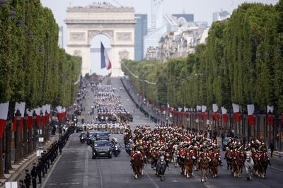French troops parade on the Champs Elysee during the annual Bastille Day military parade, in Paris. EPA