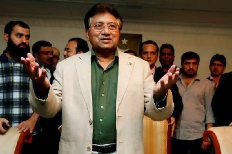 Pakistan’s former president, Pervez Musharraf, in Dubai in March. He returned to his homeland that month after four years of exile in the UAE to prepare for his homeland’s forthcoming May elections. Satish Kumar / The National