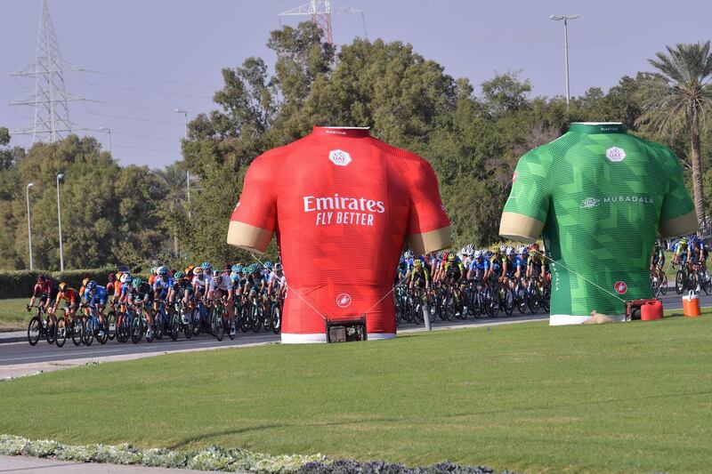 Riders during the third stage of the UAE Tour. AFP