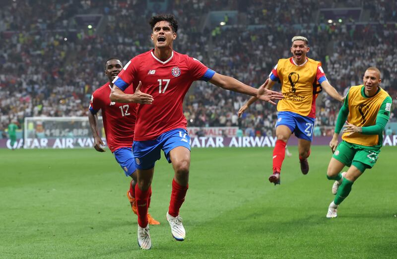 Costa Rica's Yeltsin Tejeda celebrates after scoring. Getty