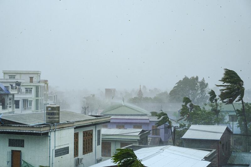 Kyauktaw is lashed by the cyclone. AFP