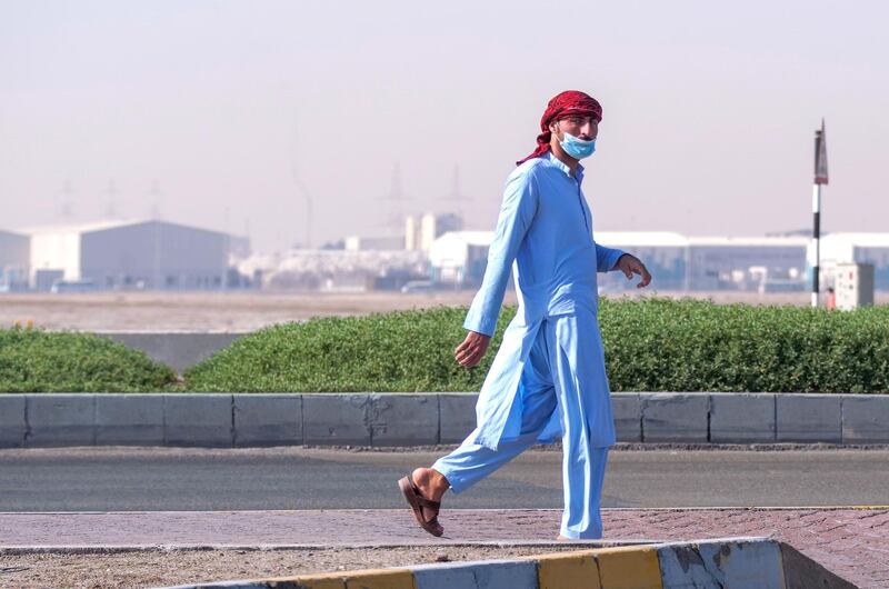 Abu Dhabi, United Arab Emirates, May 5, 2020.  Workers of Musaffah, Abu Dhabi are slowly comming out of their accomodations on Tuesday morning as the UAE Government ease on Coronavirus restrictions originally set to contain the spread.
Victor Besa / The National
Section:  NA
For:  Standalone / Stock images