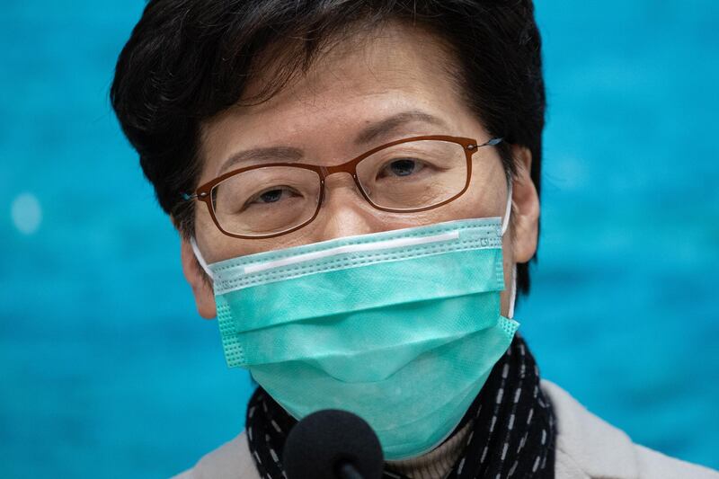 Hong Kong Chief Executive Carrie Lam speaks during a press conference about the coronavirus outbreak, in Hong Kong. EPA