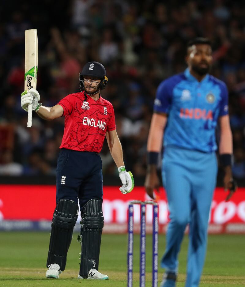 England's  Jos Buttler celebrates reaching his 50. Getty