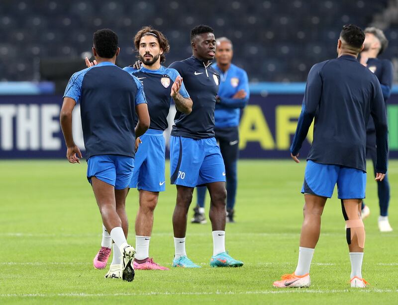 Al Ain's Erik trains with teammates in the Kingdom Arena before the game against Al Hilal. The UAE club hold a 4-2 advantage from the first leg. 