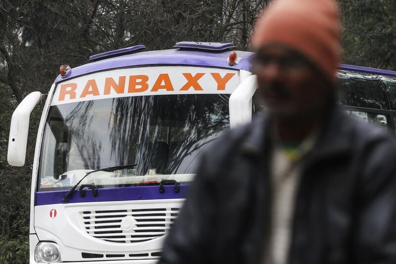 A company bus near Ranbaxy’s Toansa facility. The drug maker was fined $500 million for malpractice in 2013. Dhiraj Singh / Bloomberg