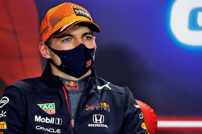 PORTIMAO, PORTUGAL - MAY 02: Second placed Max Verstappen of Netherlands and Red Bull Racing talks during a Press Conference after the F1 Grand Prix of Portugal at Autodromo Internacional Do Algarve on May 02, 2021 in Portimao, Portugal. (Photo by Al Staley - Pool/Getty Images)
