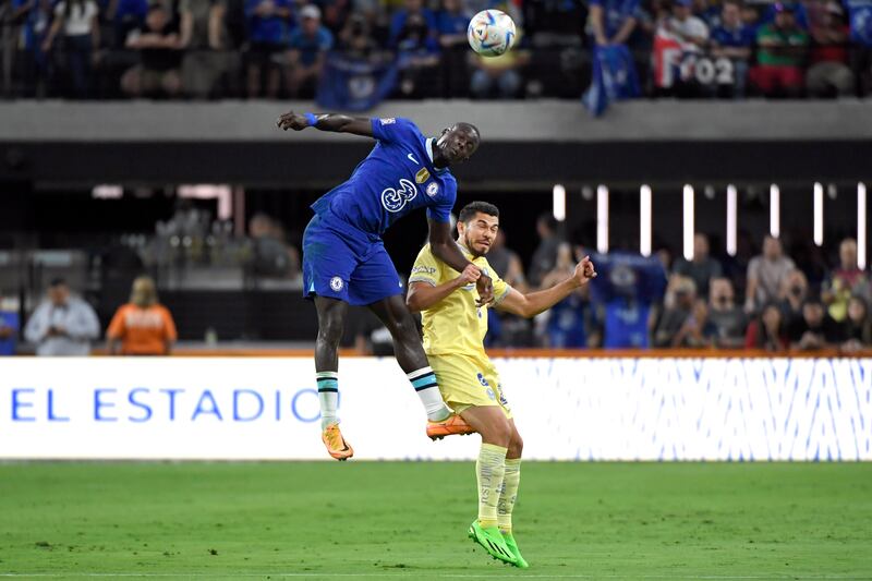 Chelsea defender Malang Sarr, left, and Club América forward Henry Martín challenge for the ball. AP