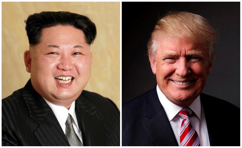 FILE PHOTO - A combination photo shows a Korean Central News Agency (KCNA) handout of Kim Jong Un released on May 10, 2016, and Donald Trump posing for a photo in New York City, U.S., May 17, 2016. REUTERS/KCNA handout via Reuters/File Photo & REUTERS/Lucas Jackson/File Photo ATTENTION EDITORS - THE KCNA IMAGE WAS PROVIDED BY A THIRD PARTY. EDITORIAL USE ONLY. REUTERS IS UNABLE TO INDEPENDENTLY VERIFY THIS IMAGE. NO THIRD PARTY SALES. NOT FOR USE BY REUTERS THIRD PARTY DISTRIBUTORS. SOUTH KOREA OUT.
