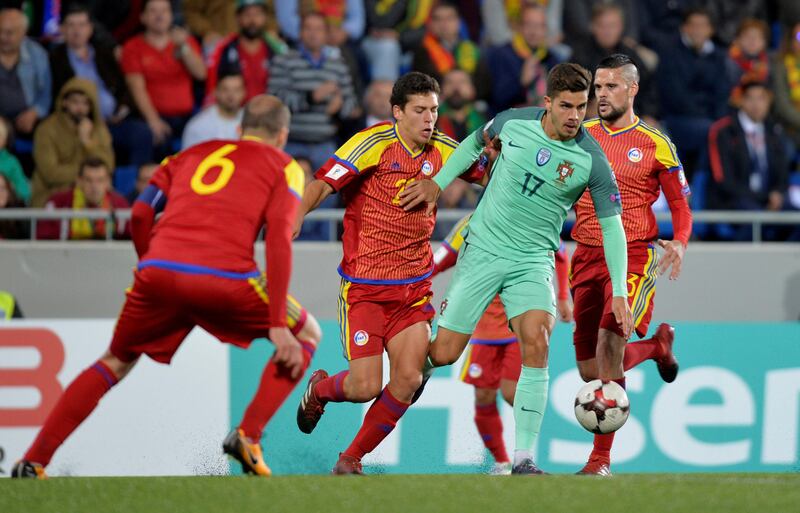 Portugal forward Andre Silva in action against Andorra’s Max Llovera. Vincent West / Reuters