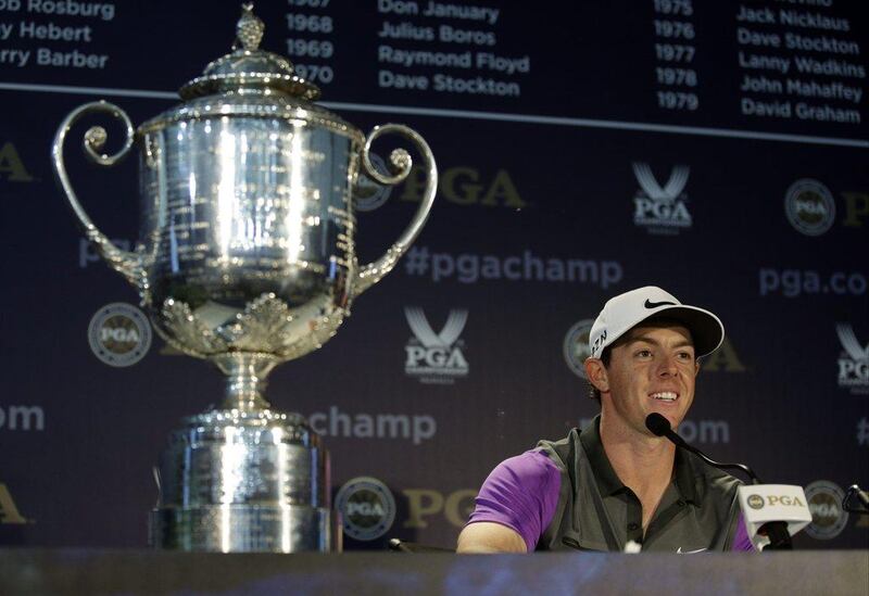 Rory McIlroy, of Northern Ireland, speaks to the media during a news conference after winning the PGA Championship golf tournament at Valhalla Golf Club on Sunday, Aug. 10, 2014, in Louisville, Ky. AP Photo/John Locher