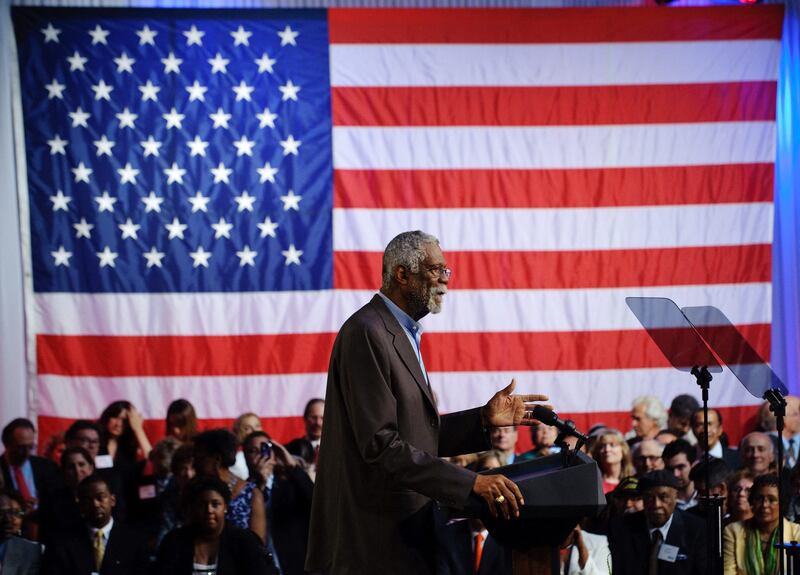 Former Boston Celtics basketball player Bill Russell speaks during a 2011 DNC fundraiser attended by former president Barack Obama at the Boston Center for the Arts. AFP
