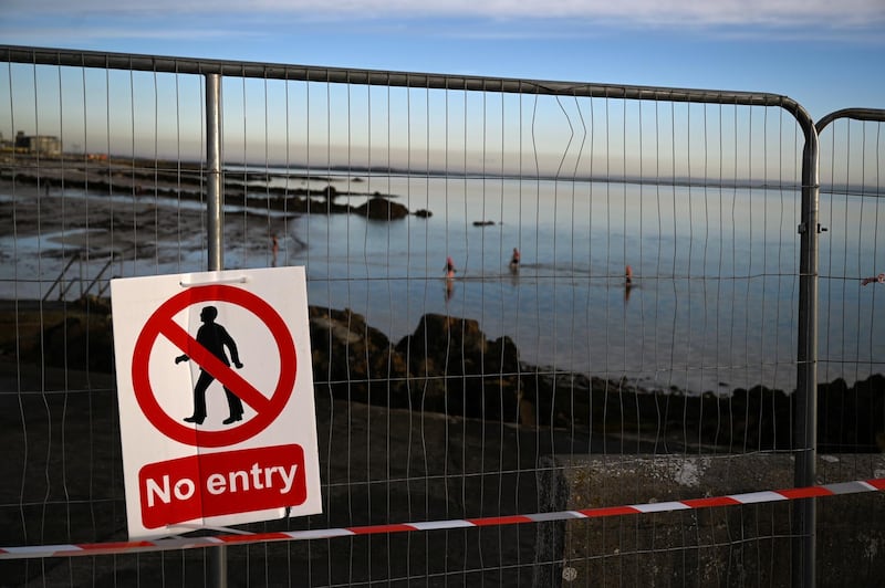 Access to Salthill beach is closed amid the spread of coronavirus in Galway, Ireland. Reuters