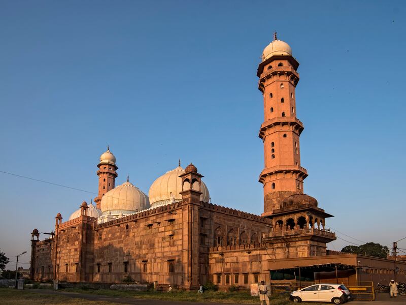 The majestic red-stone Taj-ul-Masjid was commissioned by Nawab Shah Jahan