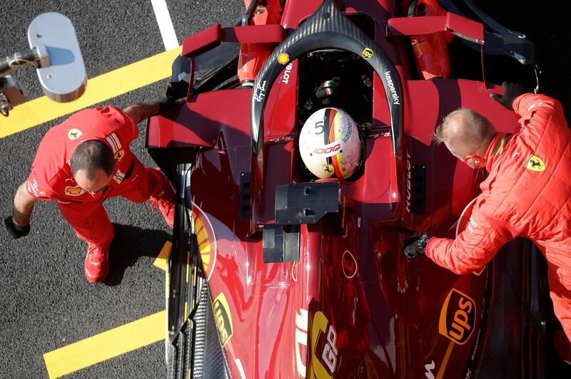 Ferrari driver Sebastian Vettel in the pit during qualifying on Saturday. AP