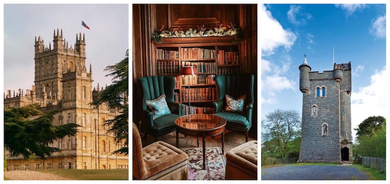 Properties in the grounds of Highclere Castle, as well as Cliveden House and Helen's Tower in the UK make for unique stately estate stays. Courtesy Airbnb, Irish Landmark Trust, Instagram