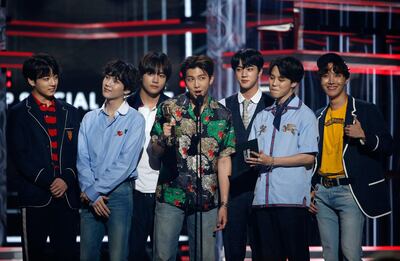 2018 Billboard Music Awards - Show - Las Vegas, Nevada, U.S., 20/05/2018 - BTS accepts the Top Social Artist award. REUTERS/Mario Anzuoni