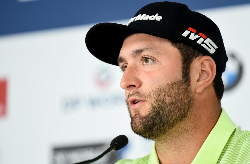 DUBAI, UNITED ARAB EMIRATES - NOVEMBER 20: Jon Rahm of Spain speaks to the media during a press conference prior to the DP World Tour Championship Dubai at Jumeirah Golf Estates - Earth Course on November 20, 2019 in Dubai, United Arab Emirates. (Photo by Tom Dulat/Getty Images)