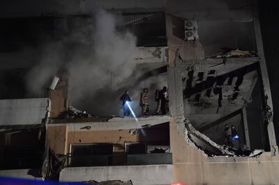 The Dahieh office block after it was hit by the Israeli strike on January 2. Getty Images