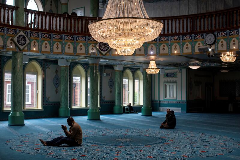 LONDON, ENGLAND - MARCH 01: Men pray at the Suleymaniye Mosque in East London on March 1, 2019 in London, England. This weekend is Visit My Mosque 2019 where the general public are invited by the Muslim Council Of Great Britain into participating mosques across the UK.  People of all faiths and no faith are welcome with the idea to build bridges in communities and foster good relations. (Photo by Dan Kitwood/Getty Images)