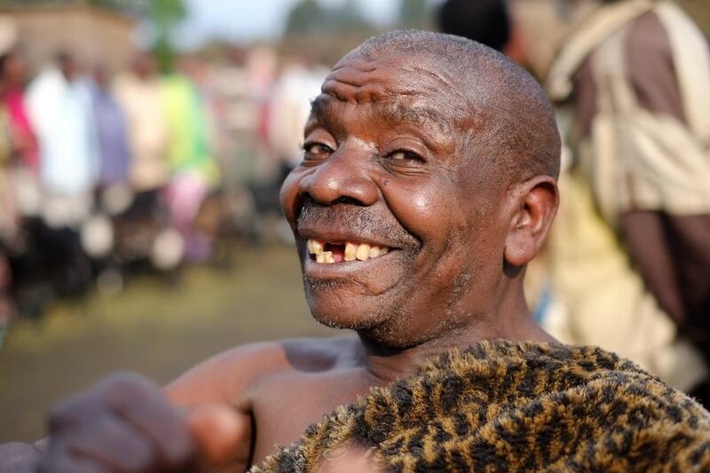 Leo Nedas, a 75 year old ethnic Batwa, spent his life hunting in the Virunga Mountains, killing animals with a rudimentary bow and arrow up until 2004 when he found work talking to tourists about local cultures, as part of a programme set up by Edwin Sabuhoro. Courtesy Phil Sands for The National
