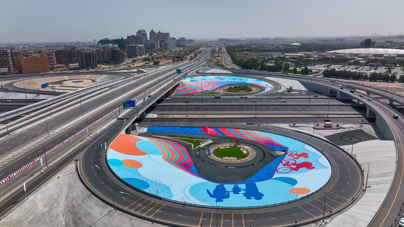 Colourful murals and decorations adorn roundabouts