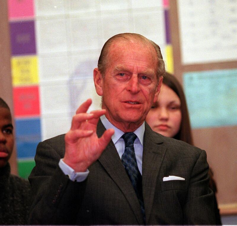 E366081 3/15/00 Los Angeles, CA Prince Philip, with 18 year-old Vanda Asapaho and principal Sharon Lily, visits Westchester High School to kick off his commemoration of the Congressional Award program of the Los Angeles Unified School District. Photo by Frederick M. Brown Online USA, Inc.