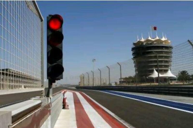 MANAMA, BAHRAIN - FEBRUARY 20: A traffic light is turned red at the empty Formula One race track at Bahrain International Circuit on February 20, 2011 in Manama, Bahrain. The season-opening race is in doubt due to the continued unrest in the country. Formula One boss Bernie Ecclestone has said he will leave the decision on whether to hold the Bahrain Grand Prix to the country's Crown Prince Salman ibn Hamad ibn Isa Al Khalifa. The final decision is expected by February 22. (Photo by John Moore/Getty Images)