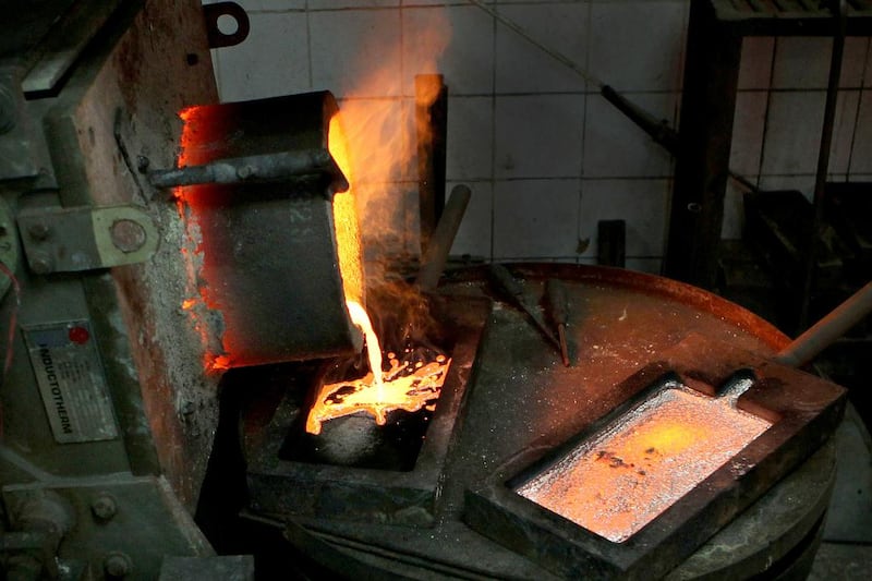 Kaloti’s gold refinery in Sharjah can process 150 kilos of the precious metal every hour. Delores Johnson / The National