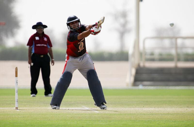 DUBAI , UNITED ARAB EMIRATES Ð April 25 , 2015 : Abdul Shakoor of Emirati Warriors playing a shot during the SuperStars T20 Cricket match between Emirati Warriors vs Al Ain Super Kings at The Sevens cricket ground in Dubai. ( Pawan Singh / The National ) For Sports. Story by Paul Radley *** Local Caption ***  PS2504- CRICKET03.jpg