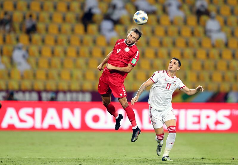 UAE took on Lebanon in their opening match of the final round of qualification for the 2022 World Cup. Chris Whiteoak / The National