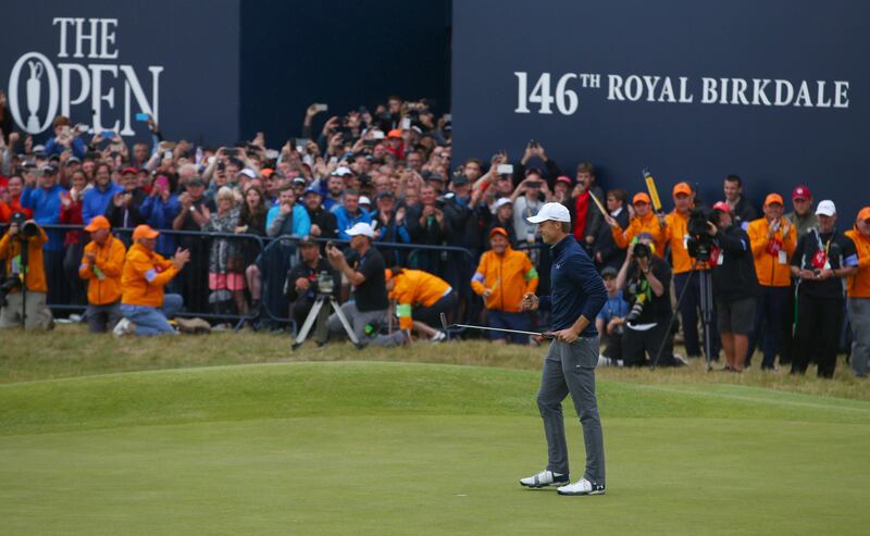 Jordan Spieth of the United States putts on the 18th green to win the British Open Golf Championship, at Royal Birkdale, Southport, England, Sunday July 23, 2017. Dave Thompson / AP Photo