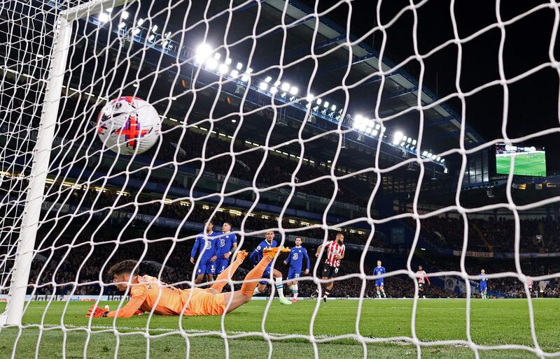Chelsea goalkeeper Kepa Arrizabalaga concedes the second goal. AFP