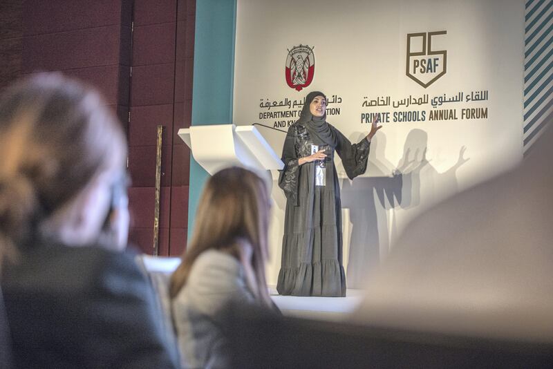 Abu Dhabi , UAE : Dr.Karima Almazroui,ADEK P-12 AActing Excutive Director ,Chairman Advisor during Private Schoold Annual Forum which held at Fairmont ,Abu Dhabi, UAE on 25 September 2017,Vidhyaa for The National