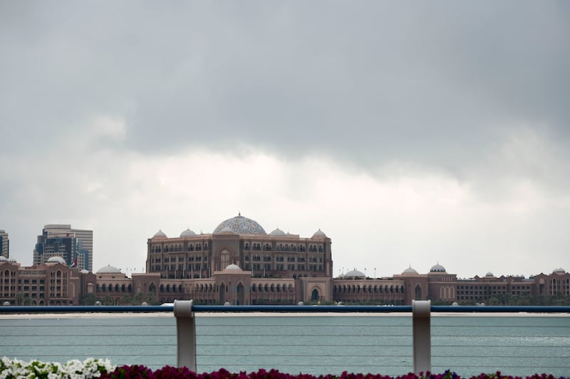 Dark clouds over Emirates Palace, Abu Dhabi. Khushnum Bhandari / The National
