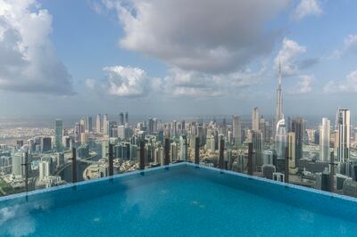 A view of Dubai from the rooftop of SLS Dubai in Business Bay. Antonie Robertson / The National
