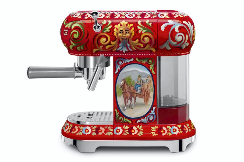 Smell the coffee: Dolce & Gabbana teamed up with high-end Italian appliance manufacturer Smeg to create a range of art deco kitchen appliances, including this espresso machine.