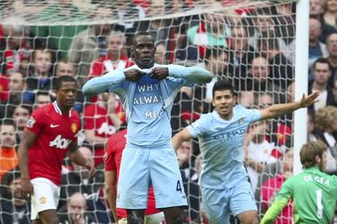 Mario Balotelli set the tone with the opener on 22 minutes to reveal the famous "Why always me" T-shirt under his City strip. Getty Images