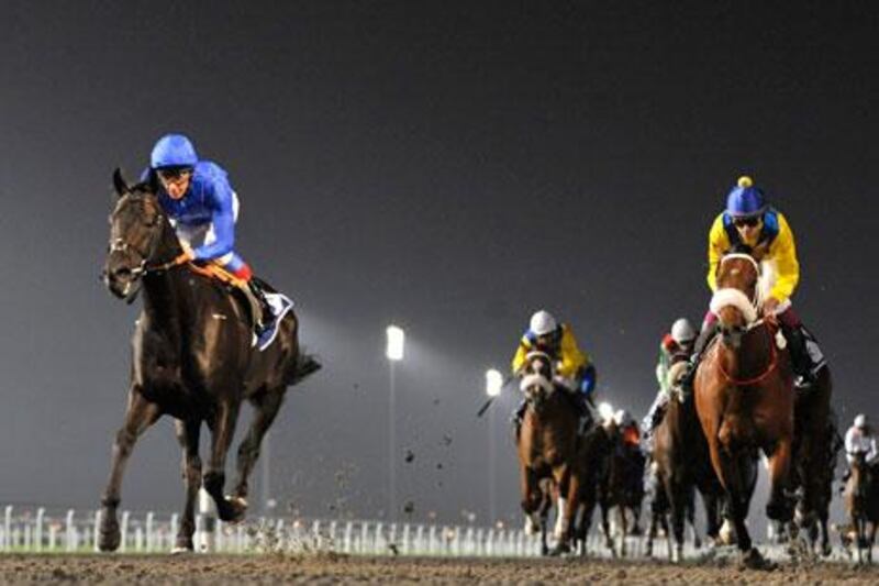 Frankie Dettori rides Skysurfers, left, to victory in the Firebreak Stakes last night.