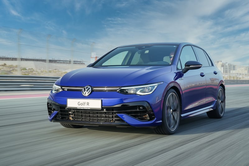 The 2022 Volkswagen Golf R has a motorsport-inspired front spoiler with exaggerated air-intake grilles. Photo: Volkswagen 