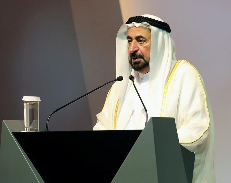 DUBAI, UNITED ARAB EMIRATES -HH Sheikh Dr. Sultan bin Muhammad Al Qasimi, UAE Supreme Council Member and Ruler of Sharjah at the International Summit Communication Forum 2019 at Expo Centre Sharjah.  Leslie Pableo for The National for Patrick Ryan's story