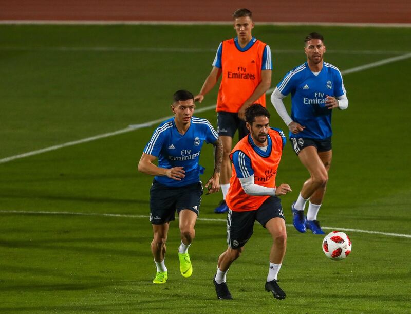 Abu Dhabi, U.A.E., December 17, 2018.  Real Madrid training session at the NYU Abu Dhab football stadium.  (orange) Nacho in action during the practice session.
Victor Besa / The National
Section:  Sports
Reporter:  John Mc Auley