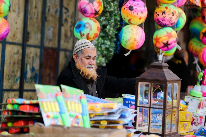 A Palestinian man sells toys in Khan Younis in the southern Gaza Strip.  Reuters