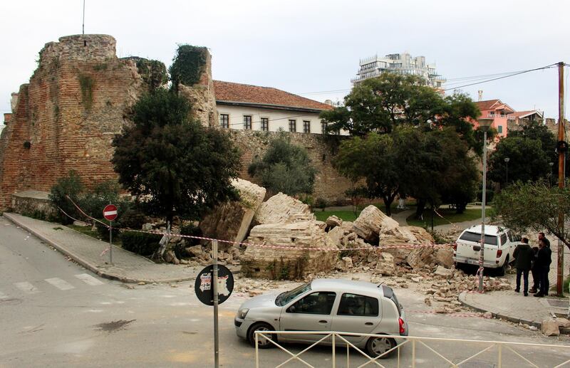 A view of  a damaged wall of a 2000-year-old amphitheater after the earthquake in Durres. EPA