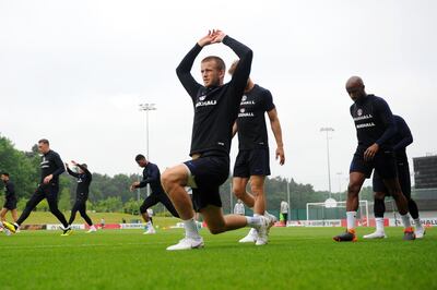 BURTON-UPON-TRENT, ENGLAND - MAY 28:  Eric Dier of England warms up during a training session at St Georges Park on May 28, 2018 in Burton-upon-Trent, England.  (Photo by Nathan Stirk/Getty Images)