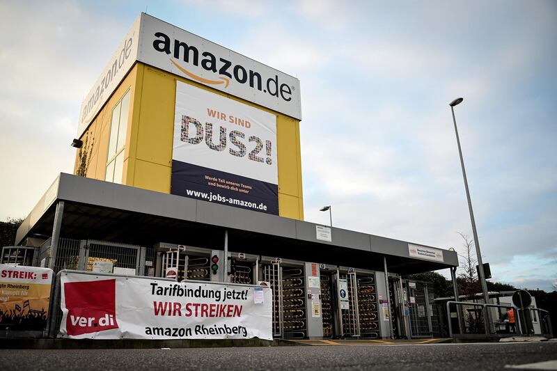 An exterior view of the Amazon logistic center in Rheinberg, Germany. EPA