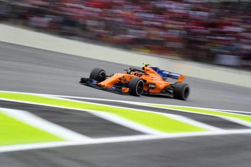 SAO PAULO, BRAZIL - NOVEMBER 11: Stoffel Vandoorne of Belgium driving the (2) McLaren F1 Team MCL33 Renault on track during the Formula One Grand Prix of Brazil at Autodromo Jose Carlos Pace on November 11, 2018 in Sao Paulo, Brazil.  (Photo by Clive Mason/Getty Images)