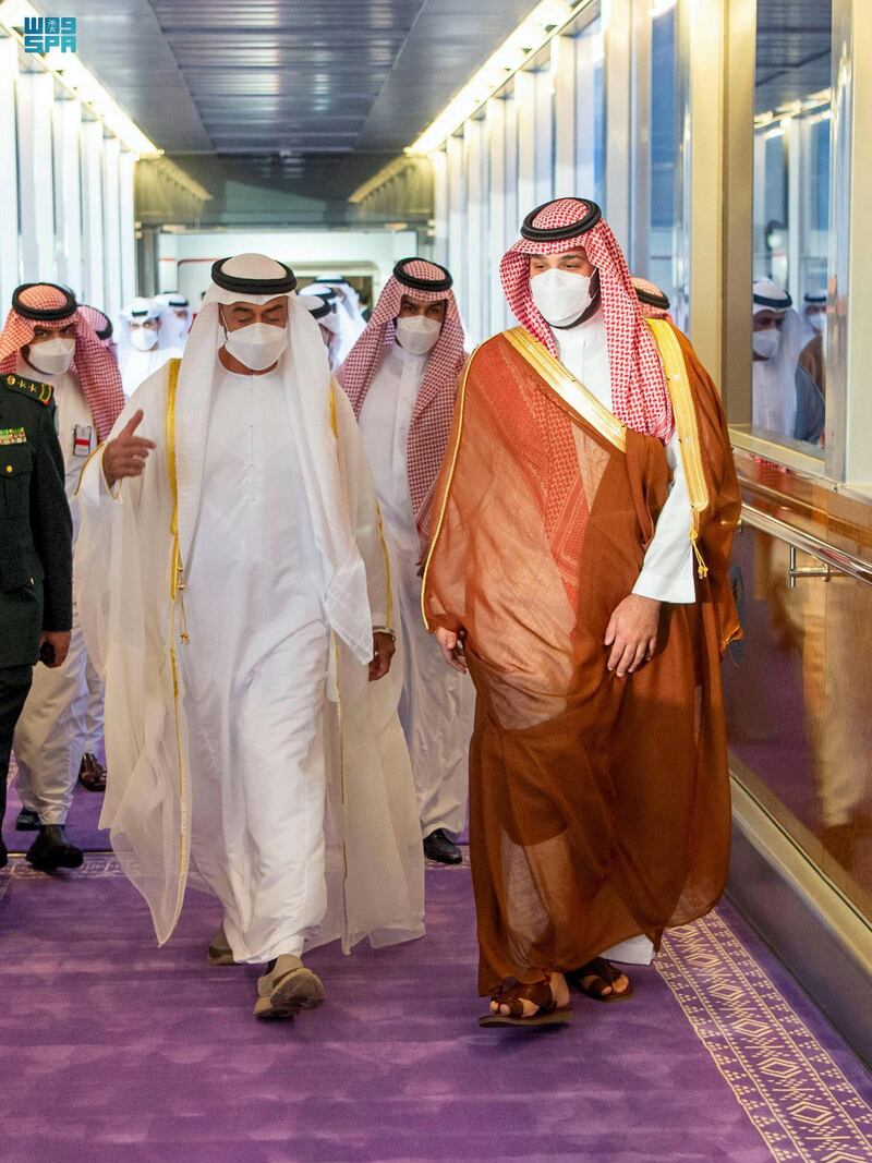 JEDDAH, 5th May 2021. Sheikh Mohamed bin Zayed, Crown Prince of Abu Dhabi and Deputy Supreme Commander of the UAE Armed Forces, arrived in Jeddah today on a visit to the Kingdom of Saudi Arabia.SPA